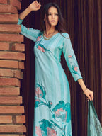 Jyoti Fashion Women's Sky Blue Muslin Floral Digital Print with Sequins Work Salwar Suit Set | Grocsy