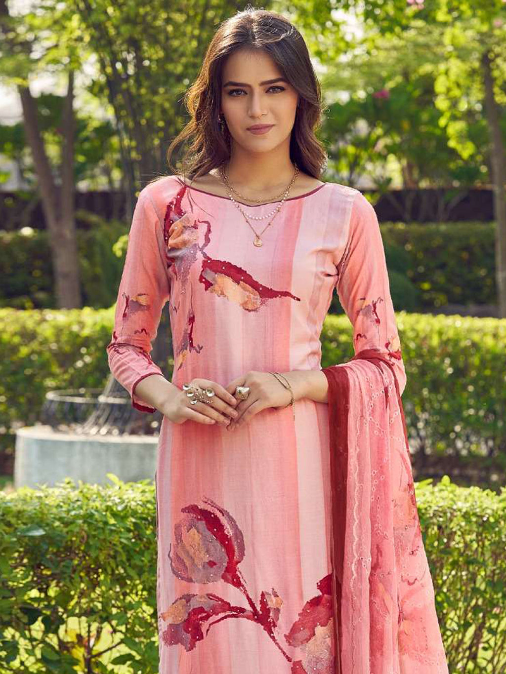 Jyoti Fashion Women's Peach Muslin Floral Digital Print with Sequins Work Salwar Suit Set | Grocsy