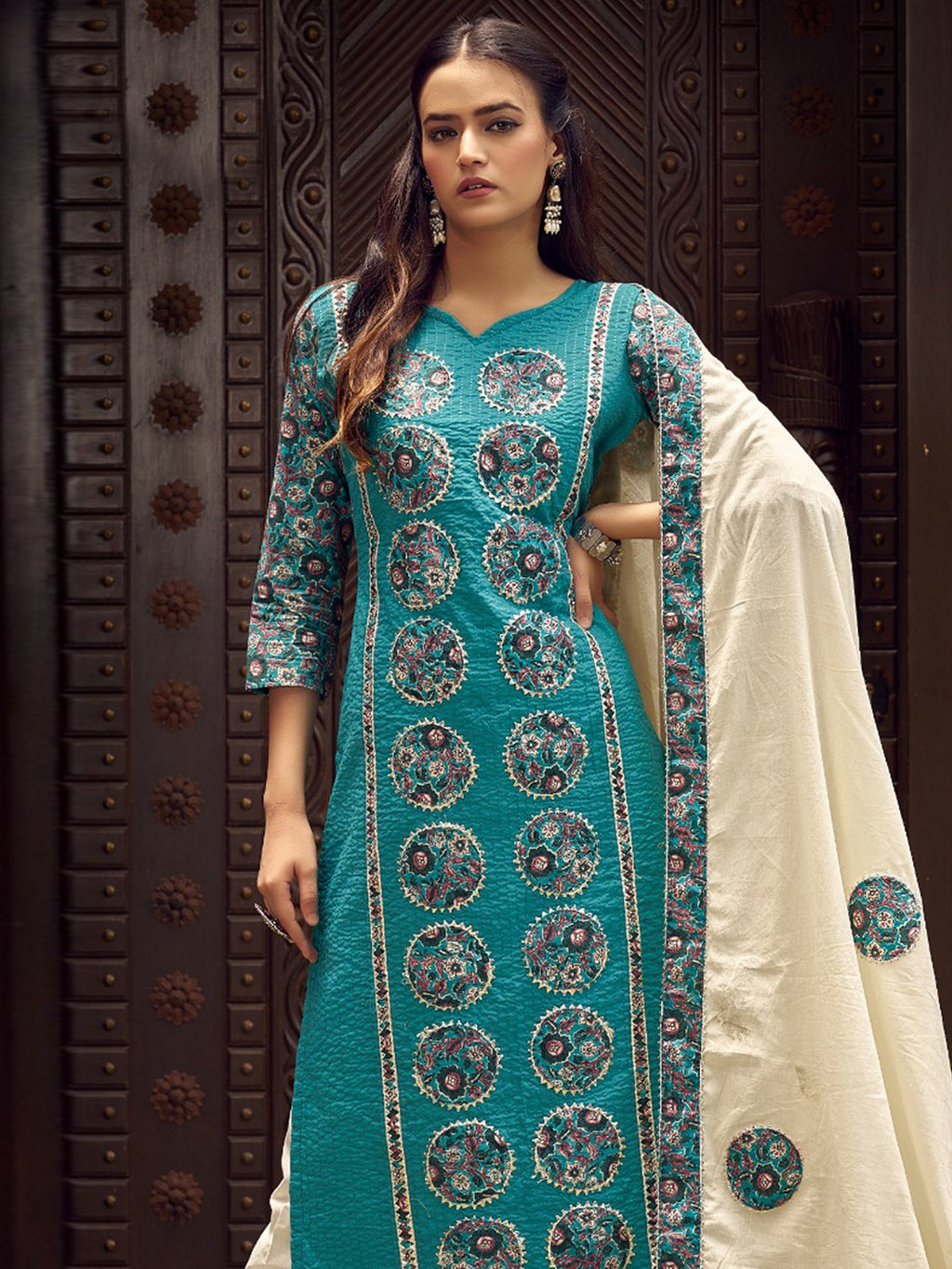 Jyoti Fashion Women's Teal Pure Cotton Digital Printed Salwar Suit Set | Grocsy