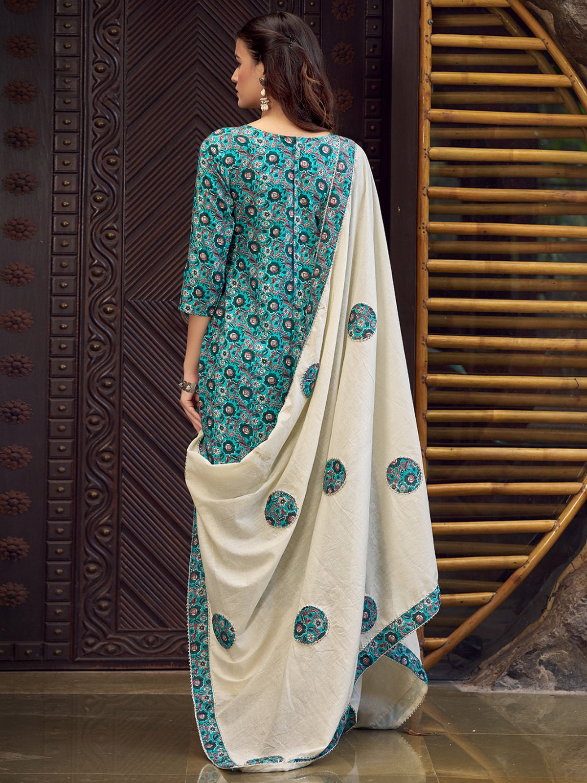 Jyoti Fashion Women's Teal Pure Cotton Digital Printed Salwar Suit Set | Grocsy