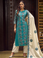 Jyoti Fashion Women's Teal Pure Cotton Digital Printed Salwar Suit Set | Grocsy