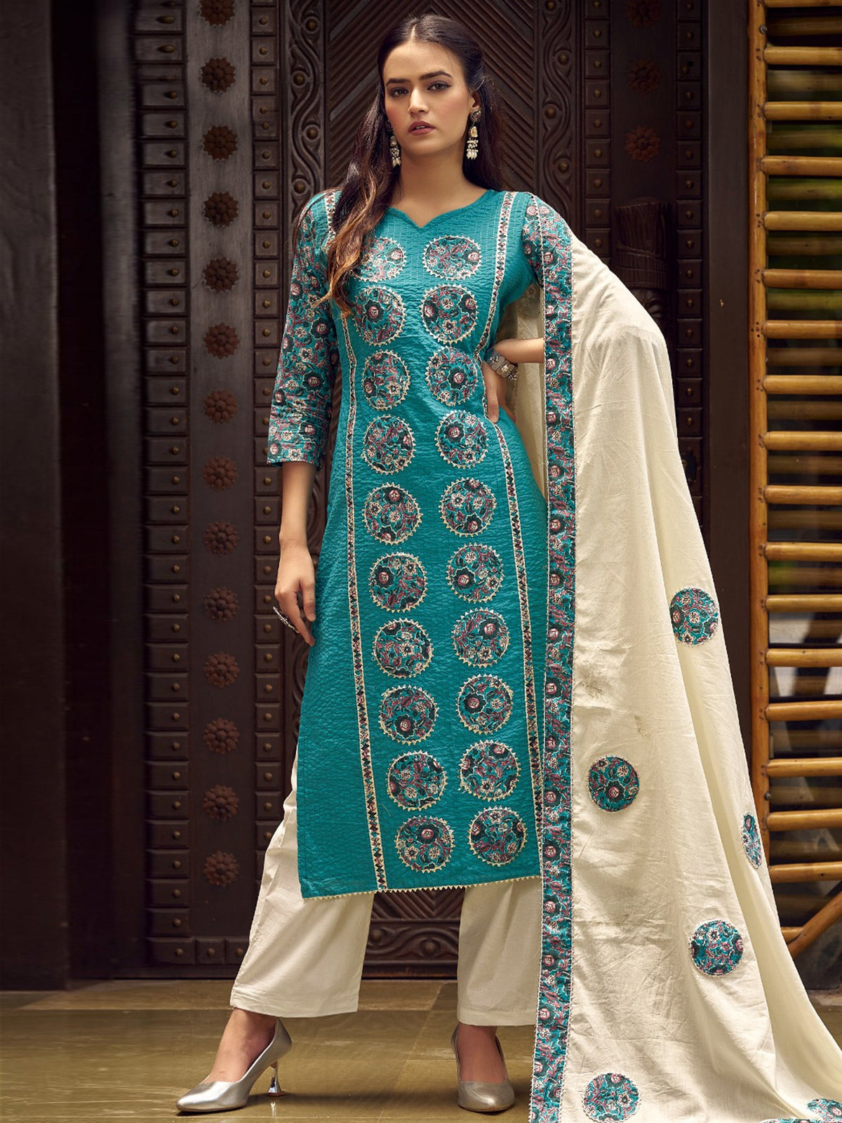 Jyoti Fashion Women's Teal Pure Cotton Digital Printed Salwar Suit Set | Grocsy