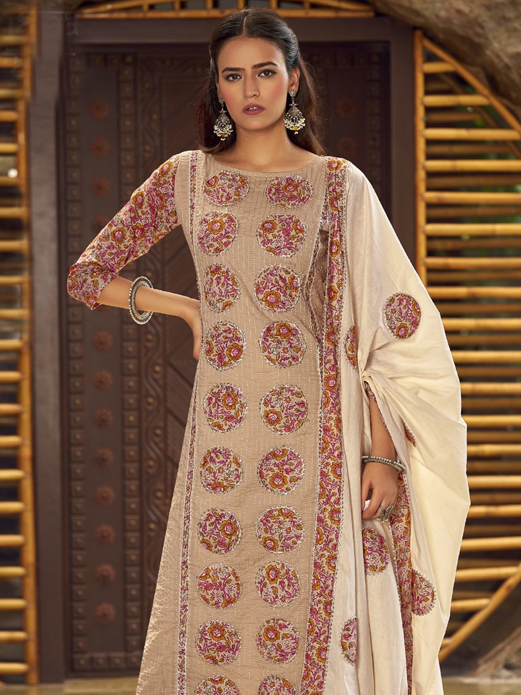 Jyoti Fashion Women's Beige Pure Cotton Digital Printed Salwar Suit Set | Grocsy