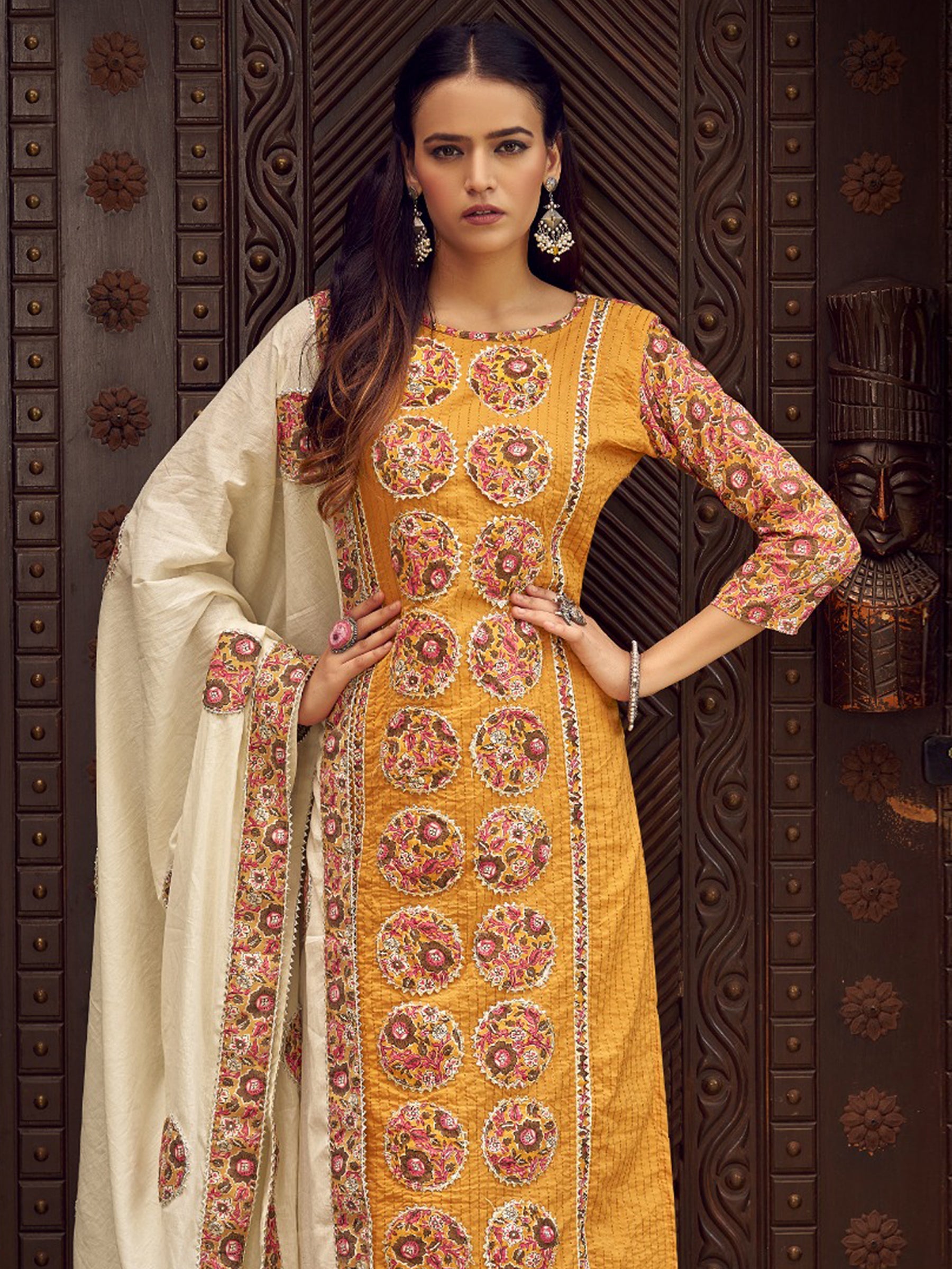 Jyoti Fashion Women's Mustard Pure Cotton Digital Printed Salwar Suit Set | Grocsy