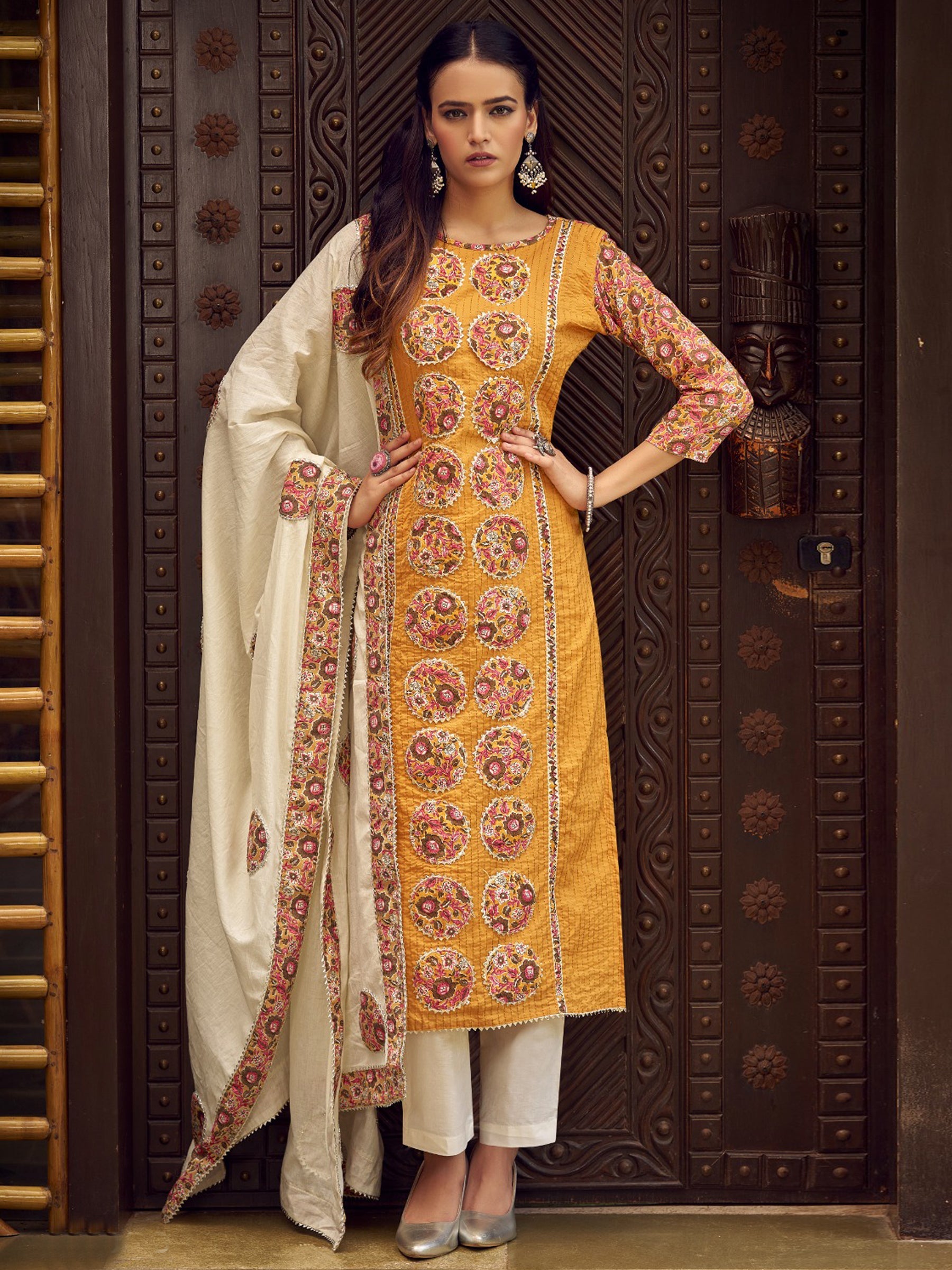 Jyoti Fashion Women's Mustard Pure Cotton Digital Printed Salwar Suit Set | Grocsy