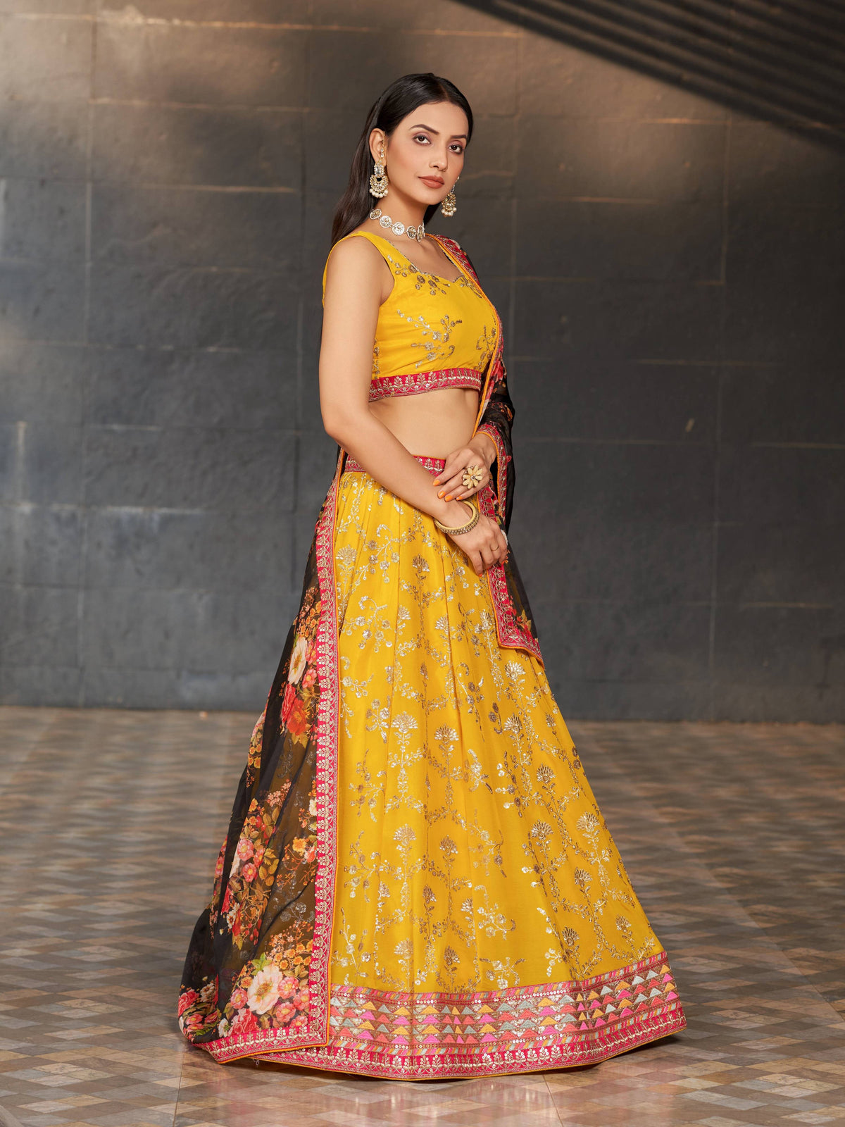 Jyoti Fashion Women's Yellow Georgette Zari & Heavy Sequin Embroidery Lehenga Choli & Dupatta | Grocsy