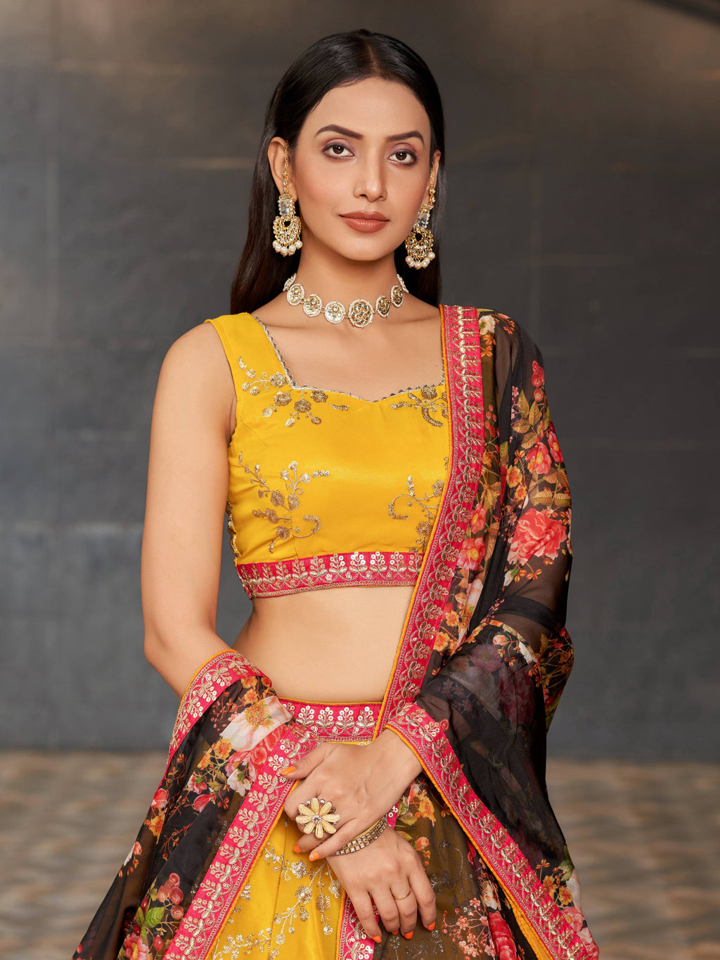 Jyoti Fashion Women's Yellow Georgette Zari & Heavy Sequin Embroidery Lehenga Choli & Dupatta | Grocsy