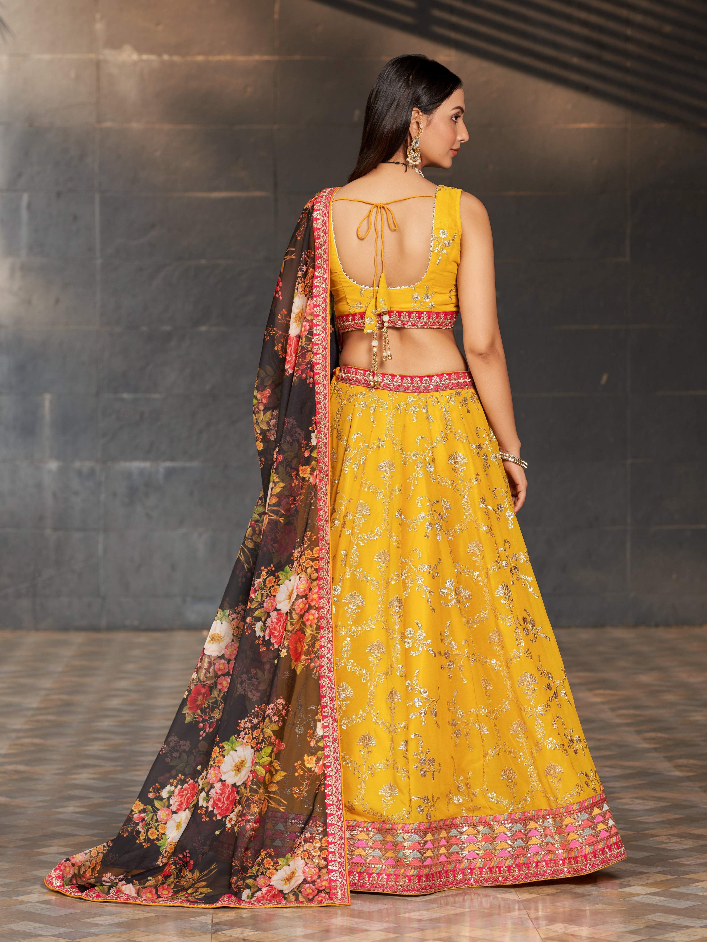 Jyoti Fashion Women's Yellow Georgette Zari & Heavy Sequin Embroidery Lehenga Choli & Dupatta | Grocsy