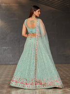 Jyoti Fashion Women's Sky Blue Georgette Zari & Heavy Sequin Embroidery Lehenga Choli & Dupatta | Grocsy