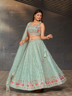 Jyoti Fashion Women's Sky Blue Georgette Zari & Heavy Sequin Embroidery Lehenga Choli & Dupatta | Grocsy