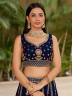 Jyoti Fashion Women's Navy Blue Georgette Zari & Heavy Sequin Embroidery Lehenga Choli & Dupatta | Grocsy