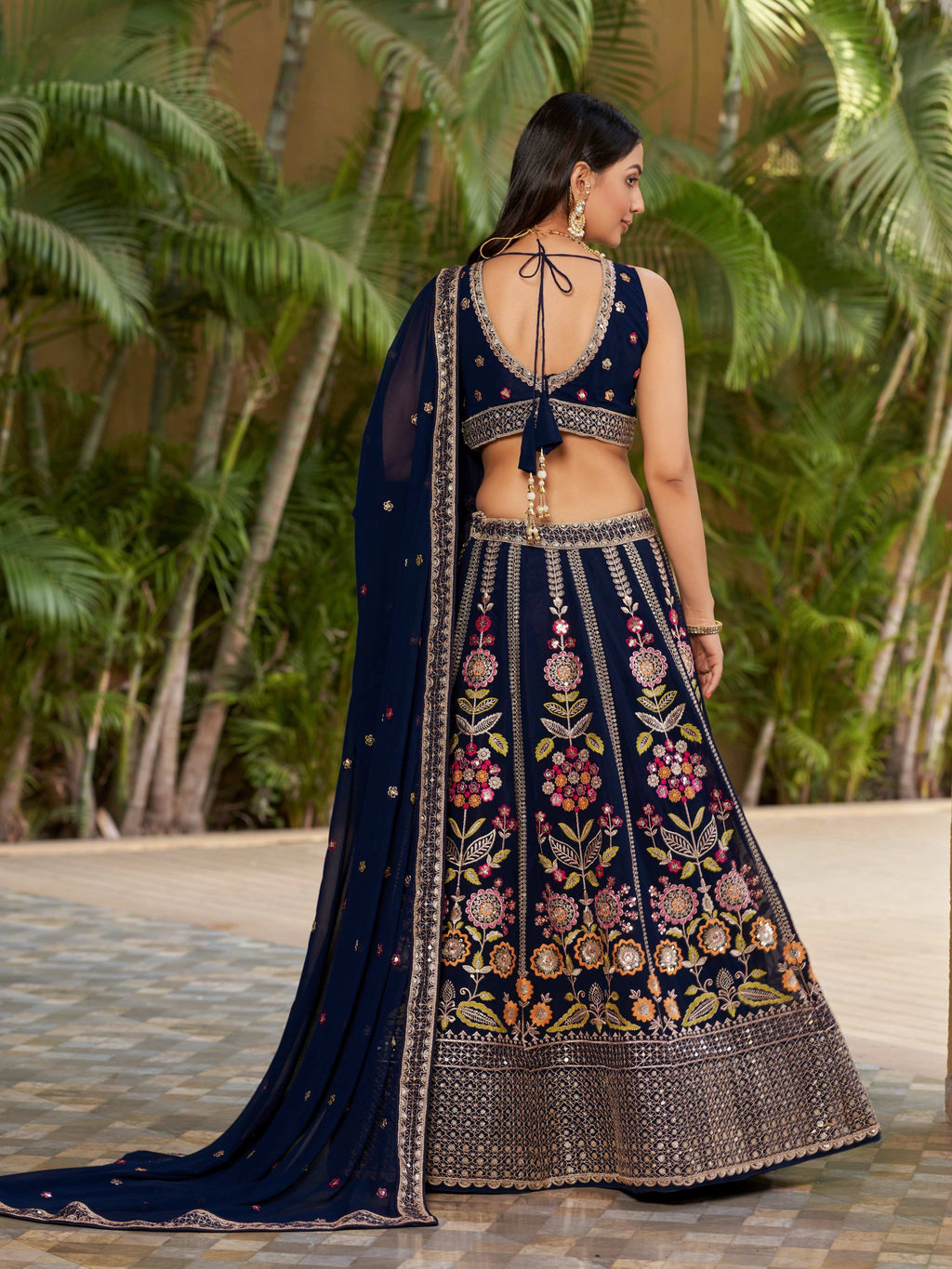 Jyoti Fashion Women's Navy Blue Georgette Zari & Heavy Sequin Embroidery Lehenga Choli & Dupatta | Grocsy