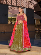 Jyoti Fashion Women's Olive Georgette Zari & Heavy Sequin Embroidery Lehenga Choli & Dupatta | Grocsy
