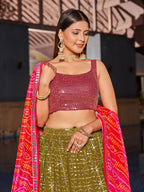 Jyoti Fashion Women's Olive Georgette Zari & Heavy Sequin Embroidery Lehenga Choli & Dupatta | Grocsy