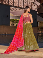 Jyoti Fashion Women's Olive Georgette Zari & Heavy Sequin Embroidery Lehenga Choli & Dupatta | Grocsy