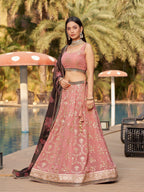 Jyoti Fashion Women's Pink Georgette Zari & Heavy Sequin Embroidery Lehenga Choli & Dupatta | Grocsy