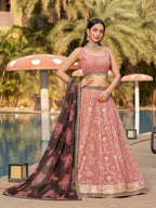 Jyoti Fashion Women's Pink Georgette Zari & Heavy Sequin Embroidery Lehenga Choli & Dupatta | Grocsy