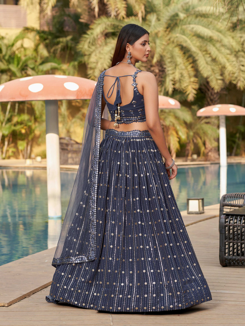 Jyoti Fashion Women's Grey Georgette Zari & Heavy Sequin Embroidery Lehenga Choli & Dupatta | Grocsy