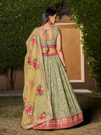 Jyoti Fashion Women's Pista Georgette Zari & Heavy Sequin Embroidery Lehenga Choli & Dupatta | Grocsy