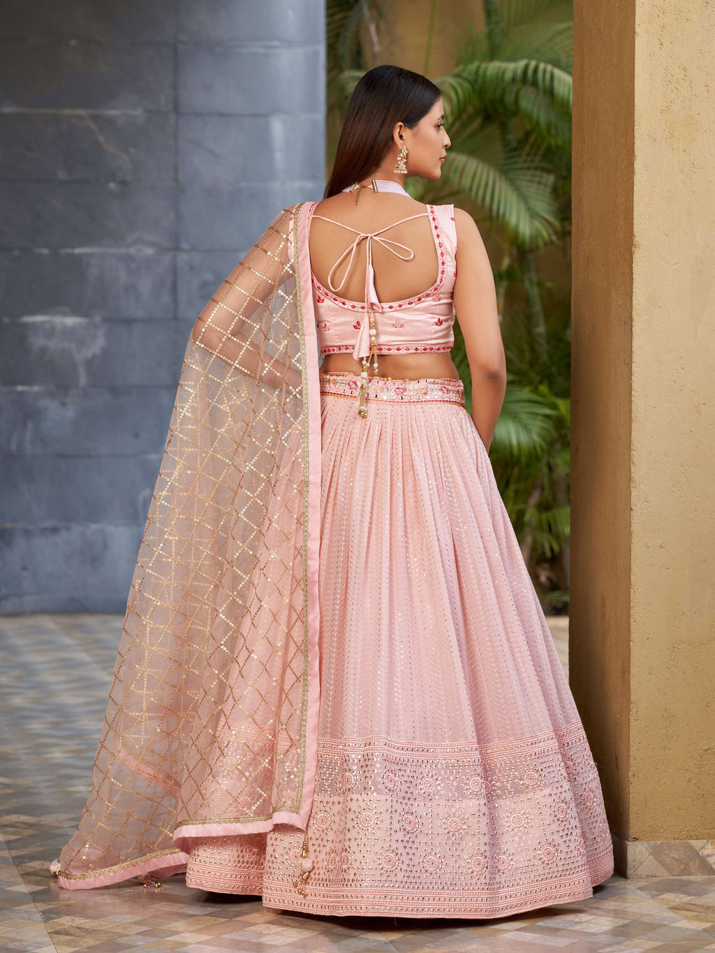 Jyoti Fashion Women's Pink Georgette Zari & Heavy Sequin Embroidery Lehenga Choli & Dupatta | Grocsy