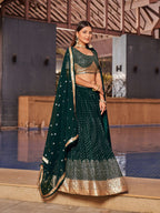 Jyoti Fashion Women's Green Georgette Zari & Heavy Sequin Embroidery Lehenga Choli & Dupatta | Grocsy
