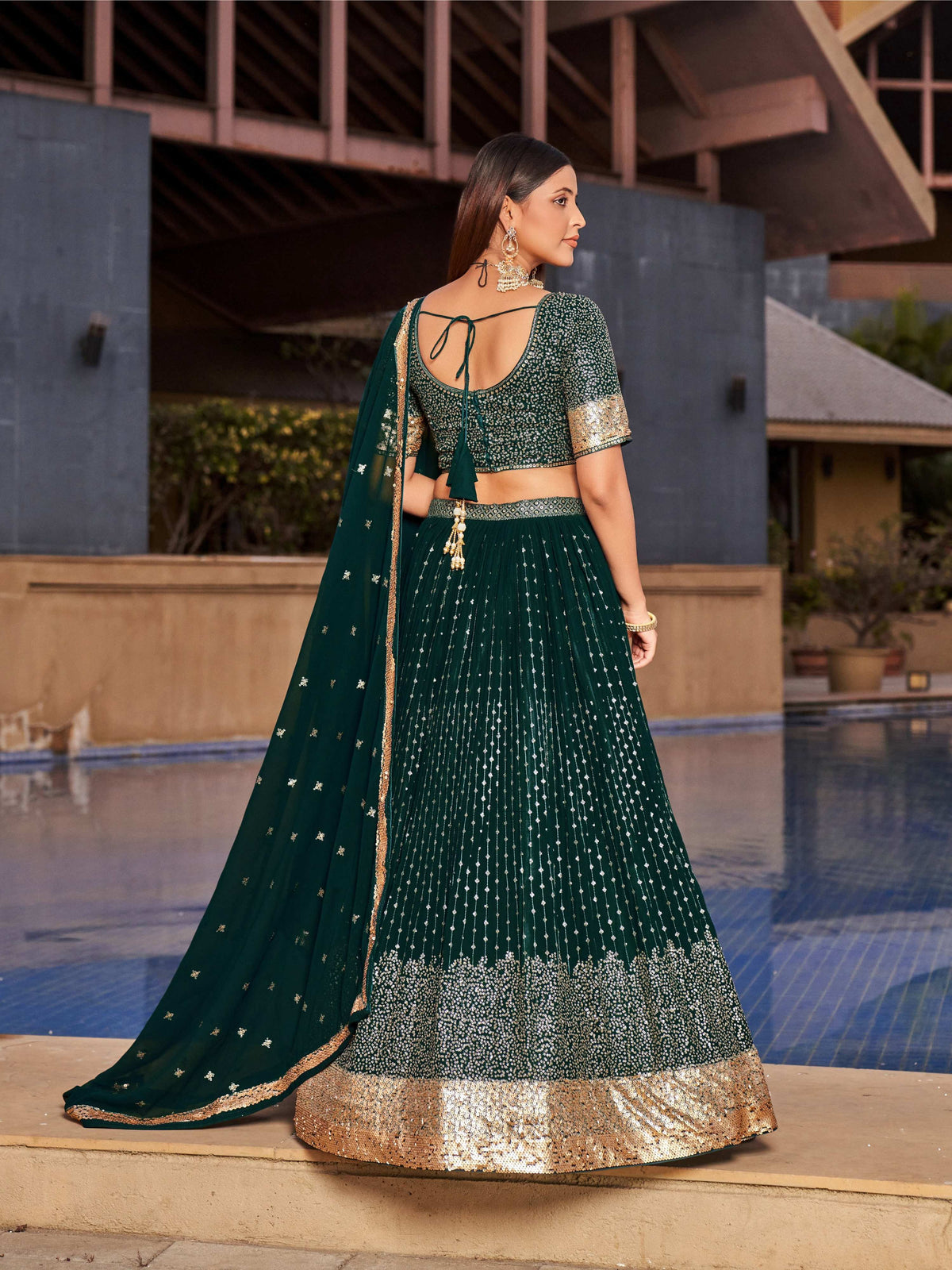 Jyoti Fashion Women's Green Georgette Zari & Heavy Sequin Embroidery Lehenga Choli & Dupatta | Grocsy