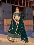 Jyoti Fashion Women's Green Georgette Zari & Heavy Sequin Embroidery Lehenga Choli & Dupatta | Grocsy
