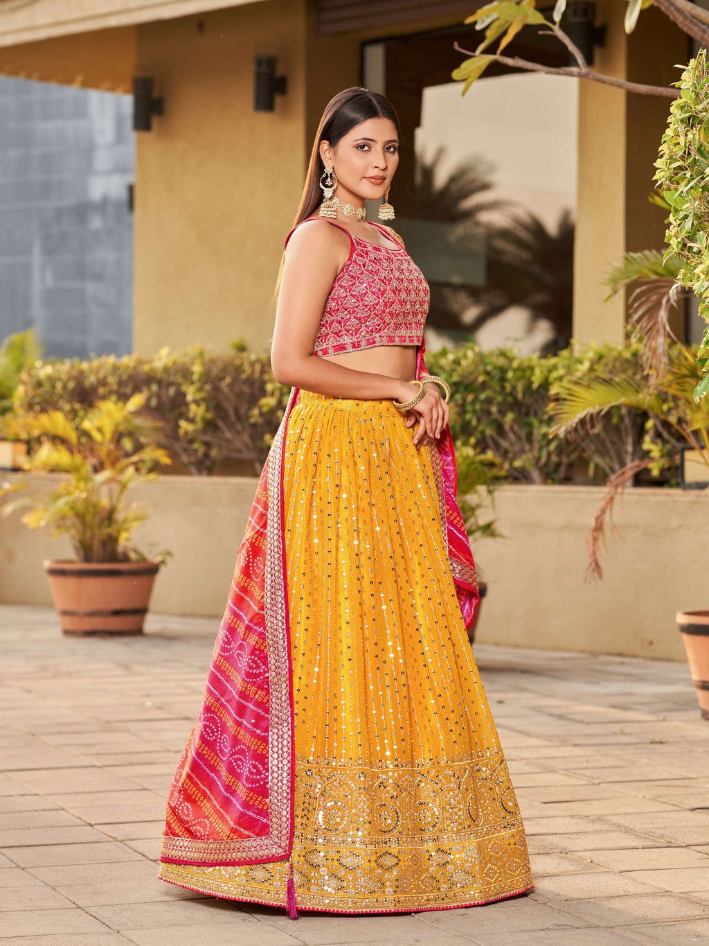 Jyoti Fashion Women's Yellow Georgette Zari & Heavy Sequin Embroidery Lehenga Choli & Dupatta | Grocsy