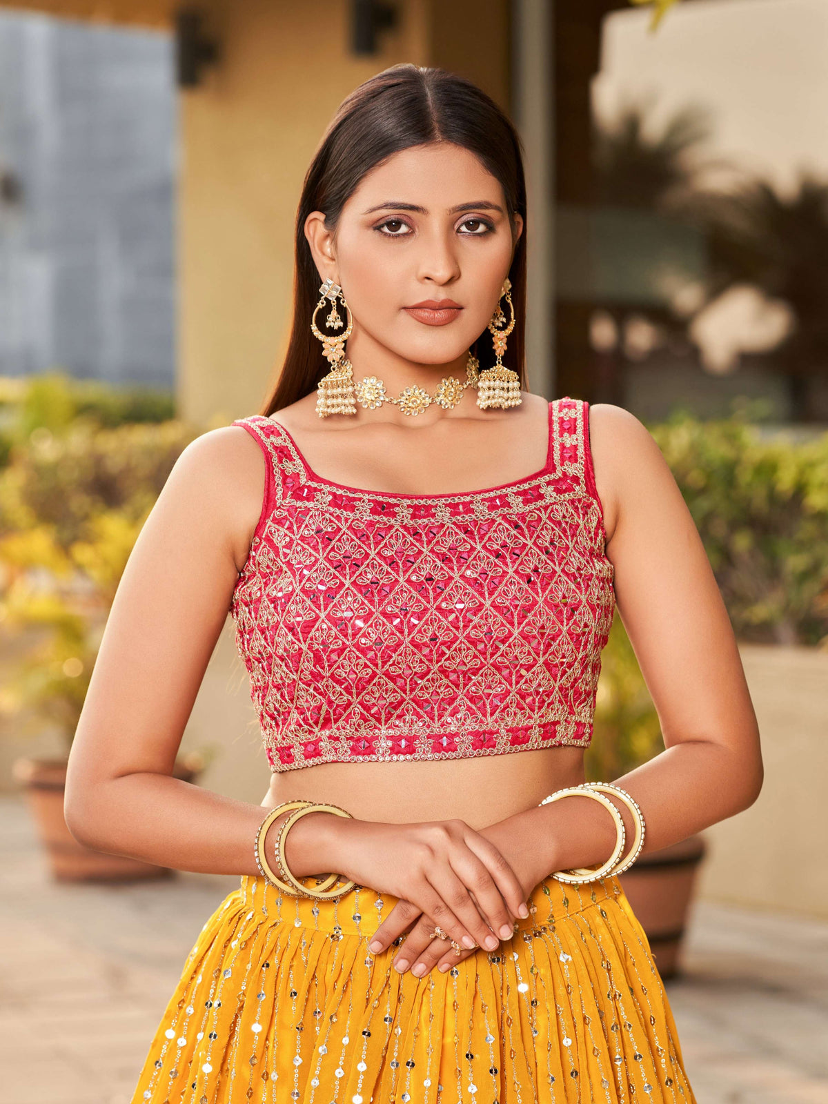 Jyoti Fashion Women's Yellow Georgette Zari & Heavy Sequin Embroidery Lehenga Choli & Dupatta | Grocsy
