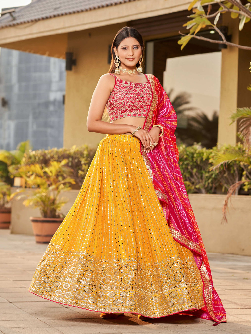 Jyoti Fashion Women's Yellow Georgette Zari & Heavy Sequin Embroidery Lehenga Choli & Dupatta | Grocsy