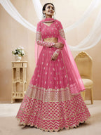 Jyoti Fashion Women's Pink Georgette Sequins Zari Embroidered Lehenga Choli & Dupatta | Grocsy