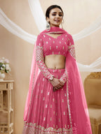 Jyoti Fashion Women's Pink Georgette Sequins Zari Embroidered Lehenga Choli & Dupatta | Grocsy