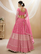 Jyoti Fashion Women's Pink Georgette Sequins Zari Embroidered Lehenga Choli & Dupatta | Grocsy