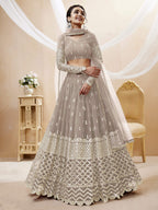 Jyoti Fashion Women's Grey Georgette Sequins Zari Embroidered Lehenga Choli & Dupatta | Grocsy
