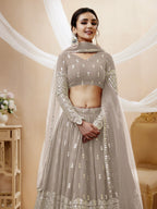 Jyoti Fashion Women's Grey Georgette Sequins Zari Embroidered Lehenga Choli & Dupatta | Grocsy