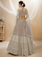Jyoti Fashion Women's Grey Georgette Sequins Zari Embroidered Lehenga Choli & Dupatta | Grocsy