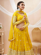 Jyoti Fashion Women's Yellow Georgette Sequins Zari Embroidered Lehenga Choli & Dupatta | Grocsy