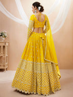 Jyoti Fashion Women's Yellow Georgette Sequins Zari Embroidered Lehenga Choli & Dupatta | Grocsy
