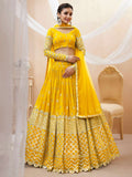 Jyoti Fashion Women's Yellow Georgette Sequins Zari Embroidered Lehenga Choli & Dupatta | Grocsy