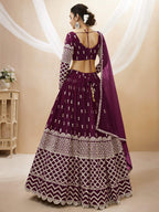 Jyoti Fashion Women's Wine Georgette Sequins Zari Embroidered Lehenga Choli & Dupatta | Grocsy