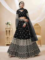 Jyoti Fashion Women's Black Georgette Sequins Zari Embroidered Lehenga Choli & Dupatta | Grocsy