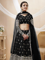 Jyoti Fashion Women's Black Georgette Sequins Zari Embroidered Lehenga Choli & Dupatta | Grocsy