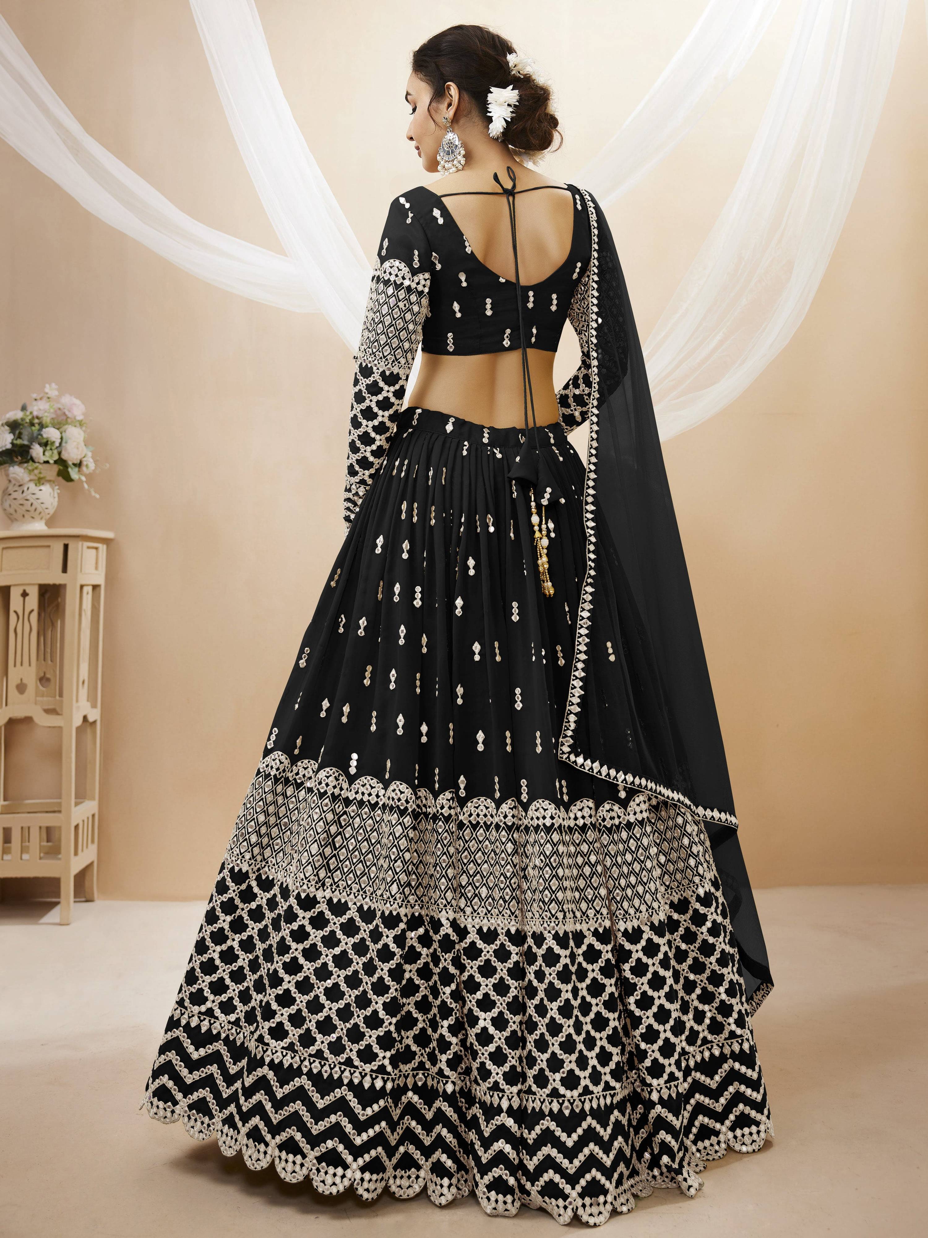Jyoti Fashion Women's Black Georgette Sequins Zari Embroidered Lehenga Choli & Dupatta | Grocsy