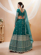 Jyoti Fashion Women's Teal Blue Georgette Sequins Zari Embroidered Lehenga Choli & Dupatta | Grocsy