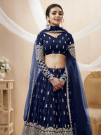 Jyoti Fashion Women's Navy Blue Georgette Sequins Zari Embroidered Lehenga Choli & Dupatta | Grocsy