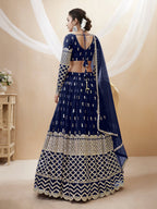 Jyoti Fashion Women's Navy Blue Georgette Sequins Zari Embroidered Lehenga Choli & Dupatta | Grocsy
