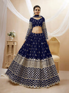 Jyoti Fashion Women's Navy Blue Georgette Sequins Zari Embroidered Lehenga Choli & Dupatta | Grocsy