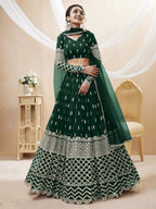 Jyoti Fashion Women's Green Georgette Sequins Zari Embroidered Lehenga Choli & Dupatta | Grocsy