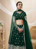 Jyoti Fashion Women's Green Georgette Sequins Zari Embroidered Lehenga Choli & Dupatta | Grocsy