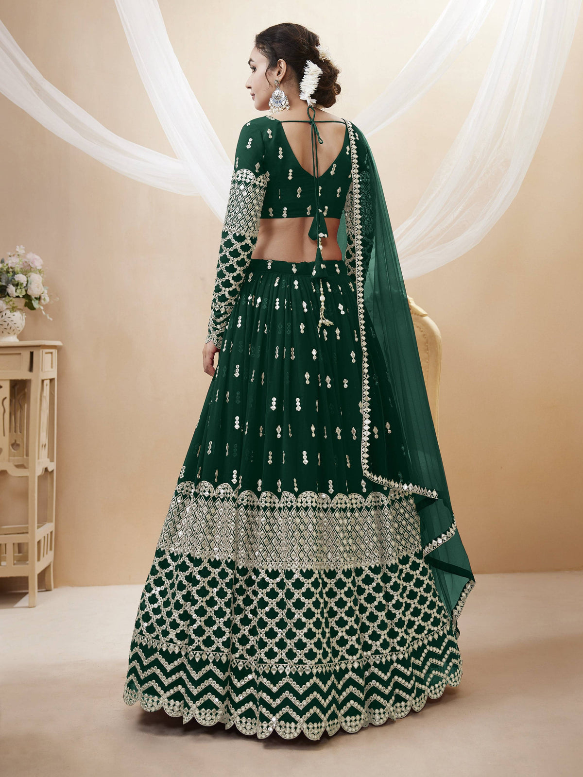 Jyoti Fashion Women's Green Georgette Sequins Zari Embroidered Lehenga Choli & Dupatta | Grocsy